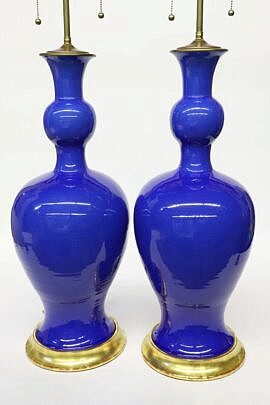 Pair of Custom Christopher Spitzmiller, Inc. Cobalt Blue Porcelain Lamps