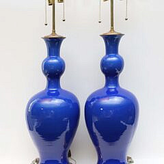 Pair of Custom Christopher Spitzmiller, Inc. Cobalt Blue Porcelain Lamps