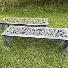 Set of Four English Cast Iron "Capron" Garden Benches, 19th Century