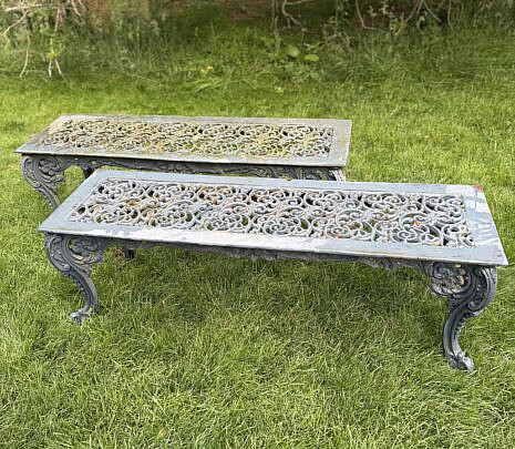 Set of Four English Cast Iron "Capron" Garden Benches, 19th Century