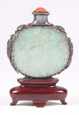 Chinese "Snowflake" Jade and Silver Snuff Bottle, Qing Dynasty