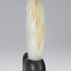 Chinese Carved Celadon Jade “Peach” Snuff Bottle, Qing Dynasty