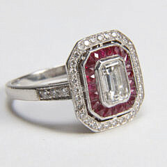 Art Deco Platinum Diamond and Ruby Ladies Cocktail Ring