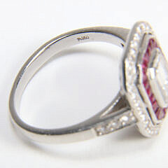 Art Deco Platinum Diamond and Ruby Ladies Cocktail Ring