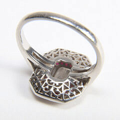 Art Deco Platinum Diamond and Ruby Ladies Cocktail Ring