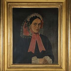 American Primitive Oil on Canvas "Portrait of a Woman"