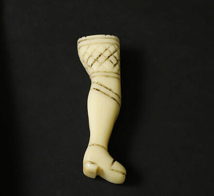 Whaleman Made Pike Tamp 19th Century Carved of Antique Whale Ivory in the Form of a Leg