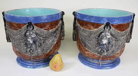 Fine Pair of French Majolica Cache Pots, 19th Century