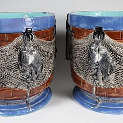Fine Pair of French Majolica Cache Pots, 19th Century