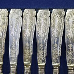 Antique Box of Twelve Jules Golding & Co. London Engraved Silver Plated Fish Service