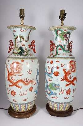 Pair of Vintage Chinese Porcelain Lamps