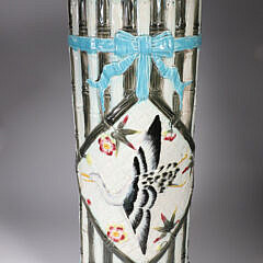 Majolica Bamboo, Crane and Blue Bow Decorated Umbrella Stand, 19th Century.