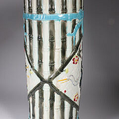 Majolica Bamboo, Crane, and Blue Bow Decorated Umbrella Stand, 19th Century
