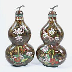 Pair of Chinese Cloisonne Gourds With Covers, 19th Century