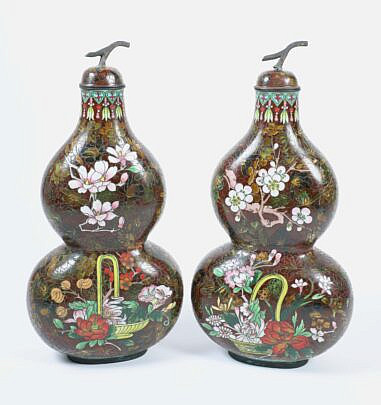 Pair of Chinese Cloisonne Gourds With Covers, 19th Century