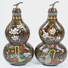 Pair of Chinese Cloisonne Gourds With Covers, 19th Century
