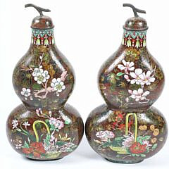 Pair of Chinese Cloisonne Gourds With Covers, 19th Century