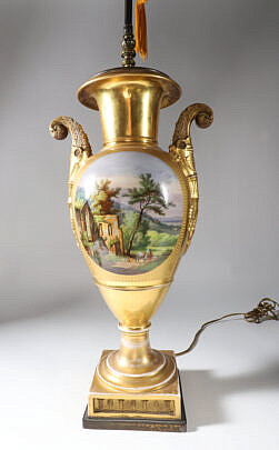Fine Hand Painted Empire Urn Lamp, 19th Century