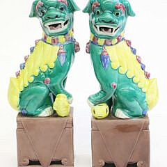 Pair of Chinese Famille Verte Porcelain Foo Dogs, early 20th Century