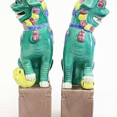 Pair of Chinese Famille Verte Porcelain Foo Dogs, early 20th Century