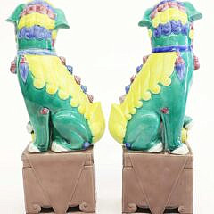 Pair of Chinese Famille Verte Porcelain Foo Dogs, early 20th Century