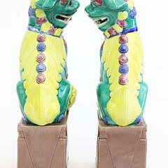Pair of Chinese Famille Verte Porcelain Foo Dogs, early 20th Century