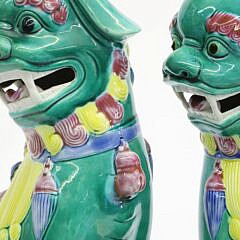 Pair of Chinese Famille Verte Porcelain Foo Dogs, early 20th Century