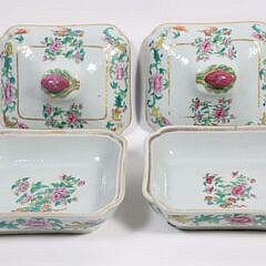 Pair of Chinese Export Famille Rose Covered Vegetable Dishes, 19th Century