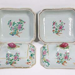 Pair of Chinese Export Famille Rose Covered Vegetable Dishes, 19th Century