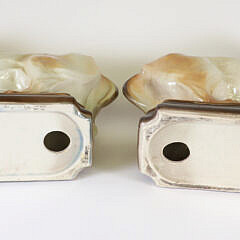 Pair of Stafforshire Standing Pottery Lions on Plinths, circa 1899-1944, Lancaster & Sons