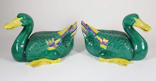 Pair of Antique Chinese Glazed Ducks