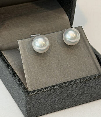 11.5mm White South Sea Pearl Earrings, 14k white Gold Posts
