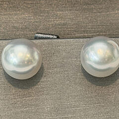 11.5mm White South Sea Pearl Earrings, 14k white Gold Posts