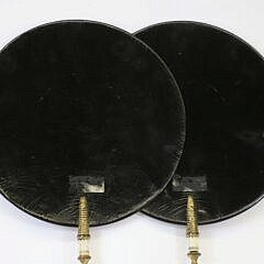 Pair of English Hand Held and Hand Painted Papier Mache Face Fire Screens, 19th Century