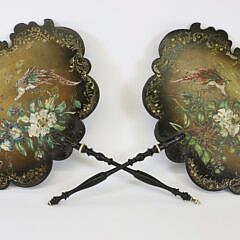 Pair of Victorian Hand Held Face Fire Screens 19th Century, papier mache
