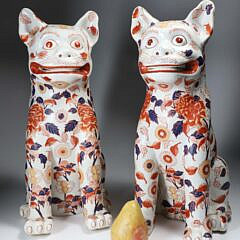 Vintage Pair of Hand Painted Imari Decorated Ceramic Tall Cats