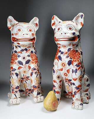 Vintage Pair of Imari Decorated Ceramic Tall Cats