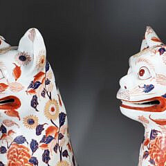 Vintage Pair of Hand Painted Imari Decorated Ceramic Tall Cats