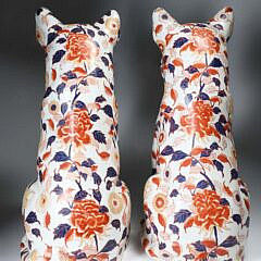 Vintage Pair of Hand Painted Imari Decorated Ceramic Tall Cats
