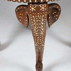 Vintage Indian Carved and Bone Inlaid Oval Side Table Depicting the Taj Mahal