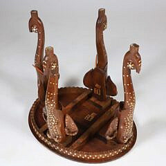 Vintage Indian Carved and Bone Inlaid Oval Side Table Depicting the Taj Mahal