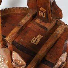 Vintage Indian Carved and Bone Inlaid Oval Side Table Depicting the Taj Mahal