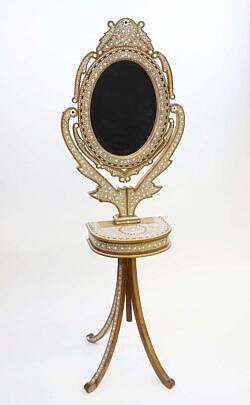 Middle Eastern Bone Inlaid Standing Vanity Mirror