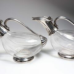 Pair of Clear Crystal Glass Duck Shaped Decanters, circa 1970s
