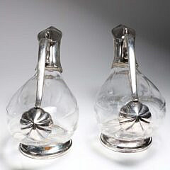 Pair of Clear Crystal Glass Duck Shaped Decanters, circa 1970s