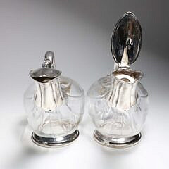 Pair of Clear Crystal Glass Duck Shaped Decanters, circa 1970s