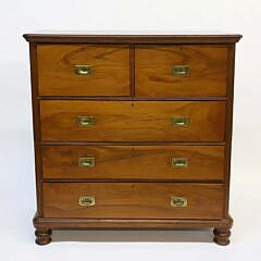 British Campaign Camphor Wood Chest of Drawers, 19th Century