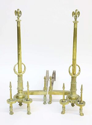 Louis XV Tall Bronze Chenet Andirons with Surmounted Eagles