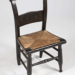 American Stenciled Child’s Pillow-Back Rush Seat Hitchcock Chair, 19th Century, “Sailing Past The Headland” Design
