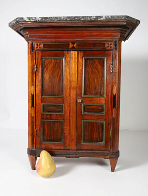 French Salesman Sample Inlaid Double Door Armoire with Marble Top